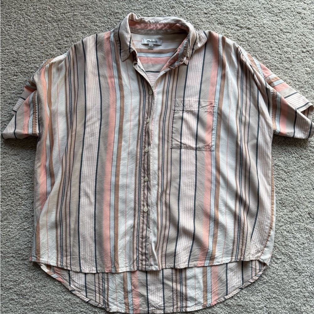 Madewell Pink and Gray Striped Button Down Shirt